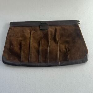 Vintage Phillippe Brown Leather Suede Hinged Clutch Purse